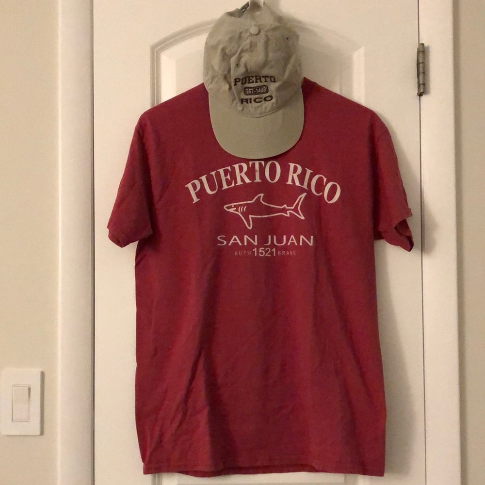NEW Puerto Rico Heather Red Short-sleeved T - Tan Adjustable Baseball Cap